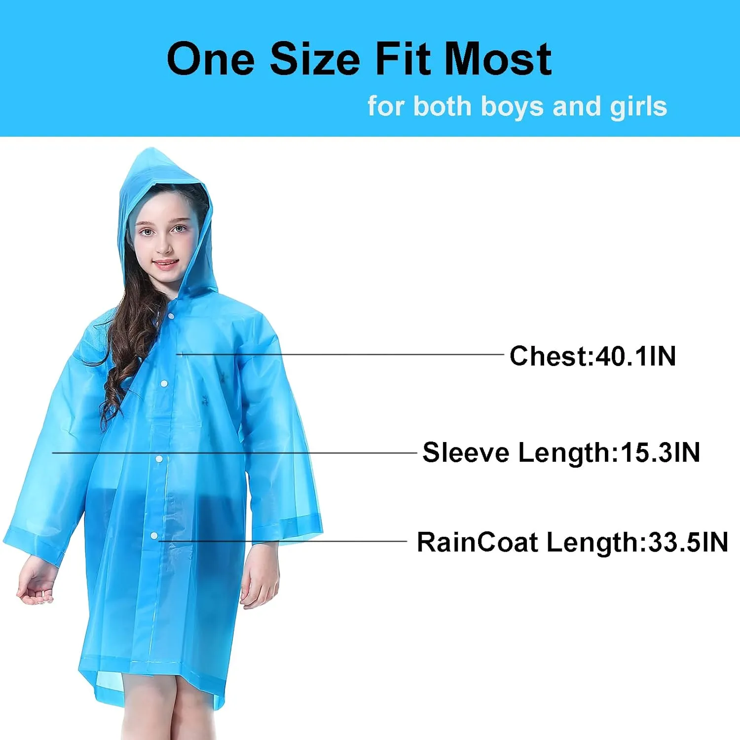 Rain Ponchos for Kids (2 Pack), Reusable Rain Jackets Waterproof EVA Raincoats with Hood for Boys and Girls