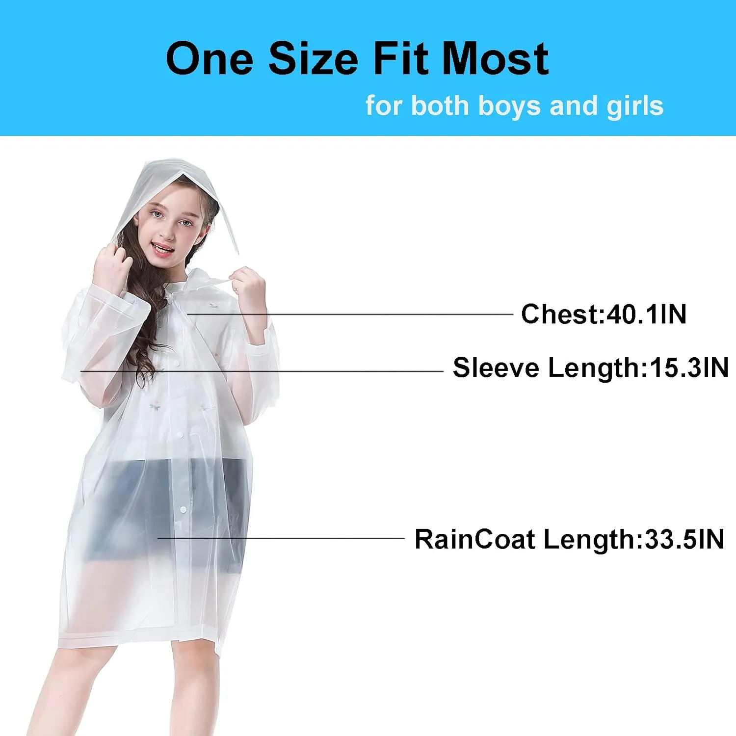 Rain Ponchos for Kids (2 Pack), Reusable Rain Jackets Waterproof EVA Raincoats with Hood for Boys and Girls