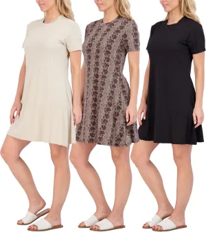 Real Essentials 3-Pack: Women's Super-Soft Short Sleeve Dress Loose Casual Plain Simple Summer T-Shirt (Available in Plus)