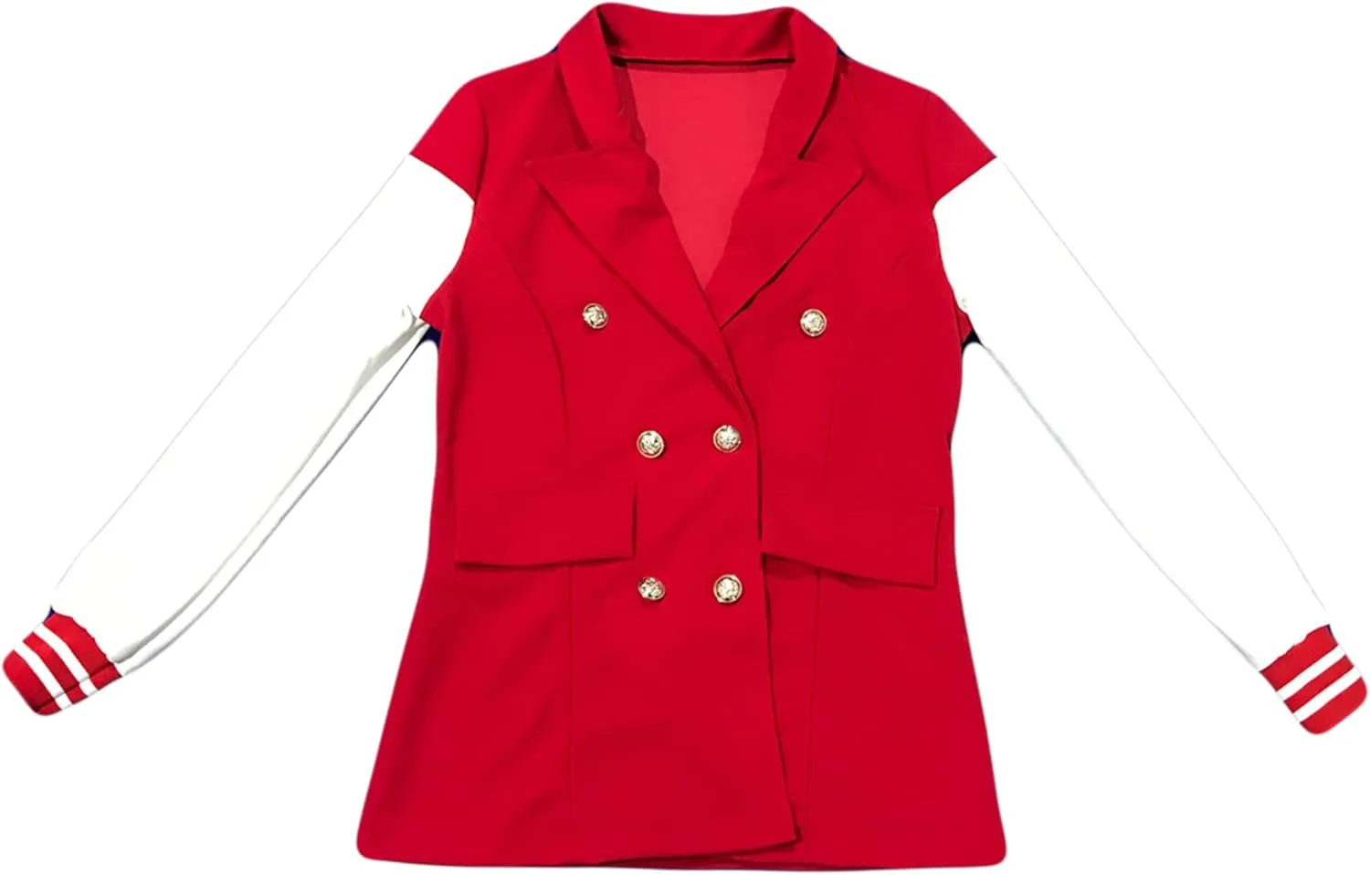 Recious Womens Long Sleeve Lapel Deep V Neck Paneled Double Breasted Blazer Coat Jackets