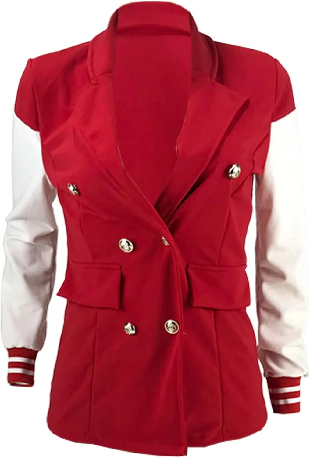Recious Womens Long Sleeve Lapel Deep V Neck Paneled Double Breasted Blazer Coat Jackets