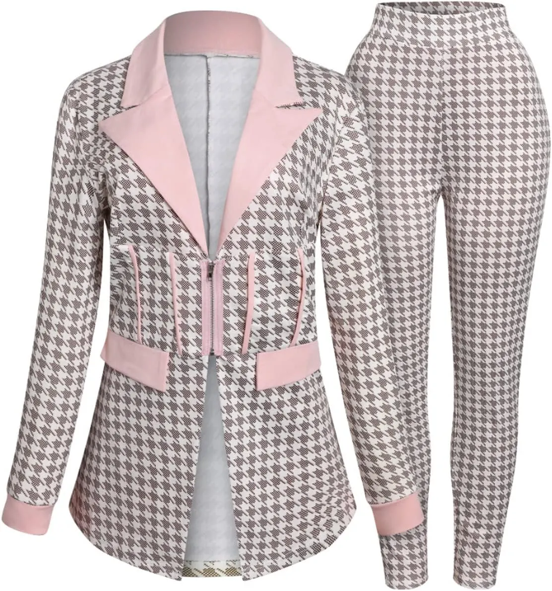 Recious Womens Sexy 2 Pieces Denim Printed Zipper Jackets Bodycon Pants Party Clubwear Tracksuit Outfits Set