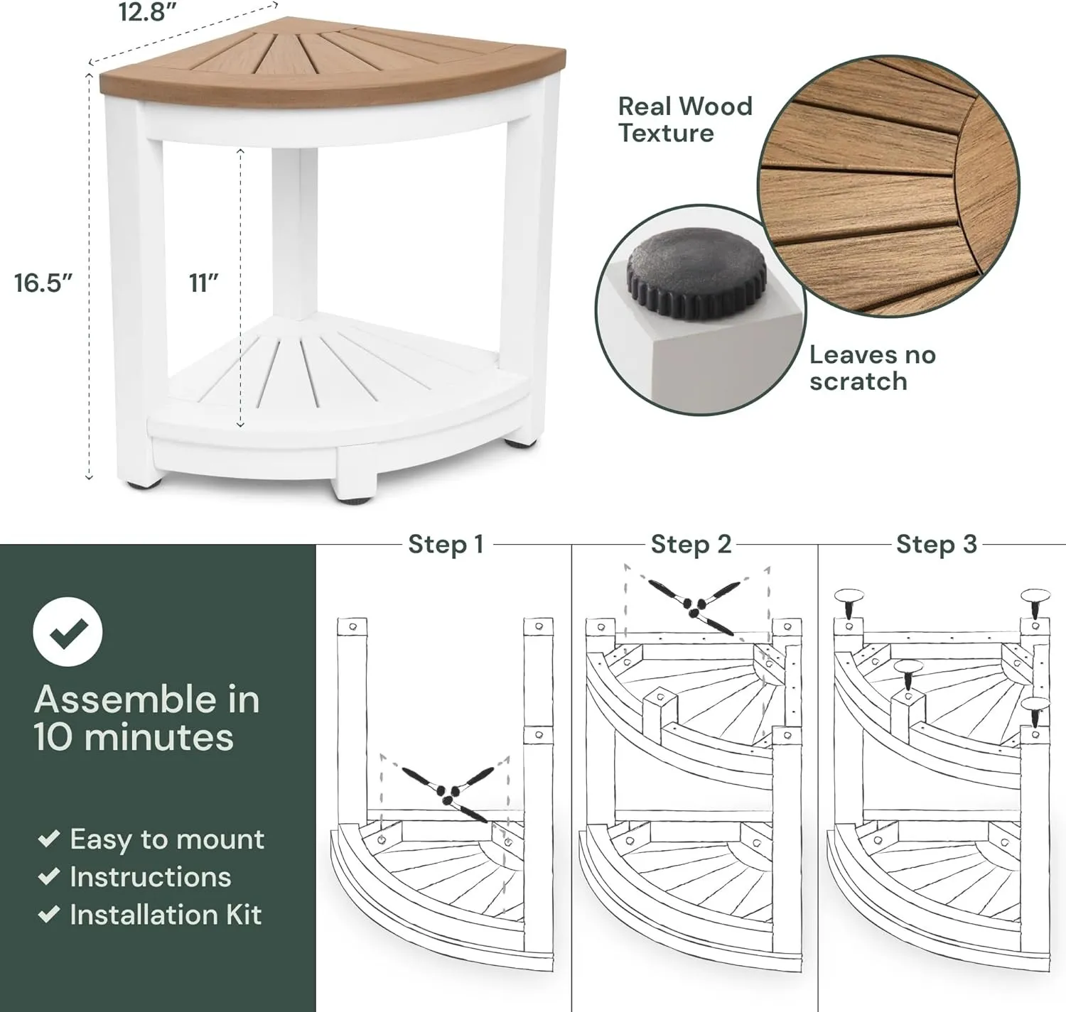 Rohkex Corner Shower Stool Waterproof Heavy Duty Bathseat for Indoor Outdoor Use