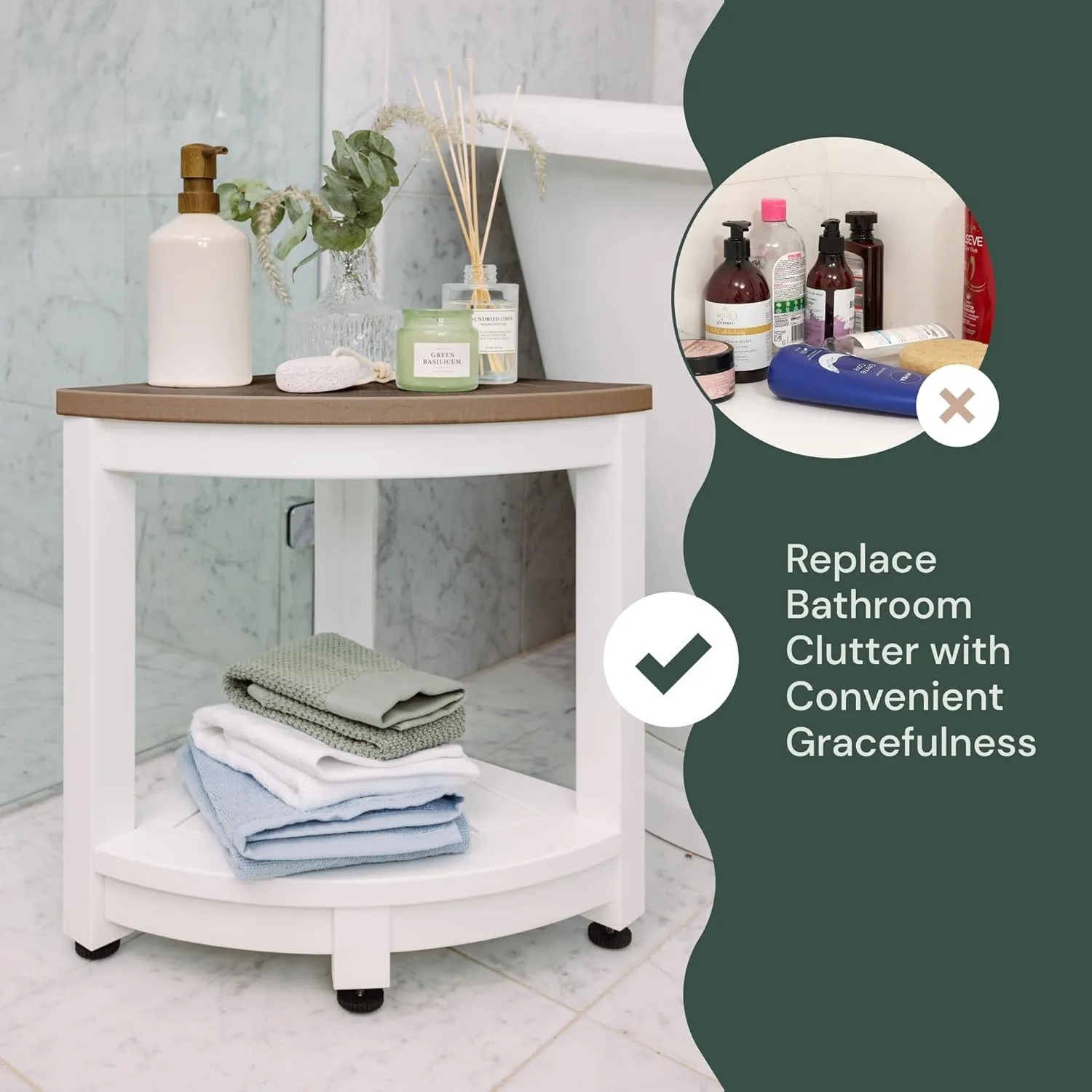 Rohkex Corner Shower Stool Waterproof Heavy Duty Bathseat for Indoor Outdoor Use