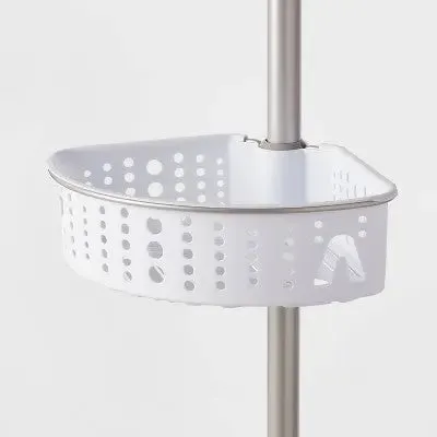 Room Essentials Metal Steel Corner Tension Pole 3-Basket Shower Caddy, Nickel