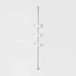 Room Essentials Metal Steel Corner Tension Pole 3-Basket Shower Caddy, Nickel