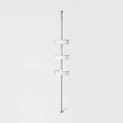 Room Essentials Metal Steel Corner Tension Pole 3-Basket Shower Caddy, Nickel