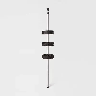 Room Essentials Steel Corner Tension Pole Shower Caddy 3 Baskets, Matte Black
