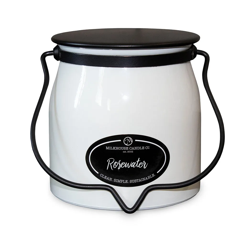 Rosewater 16oz Butter Jar Candle by Milkhouse Candle Co.