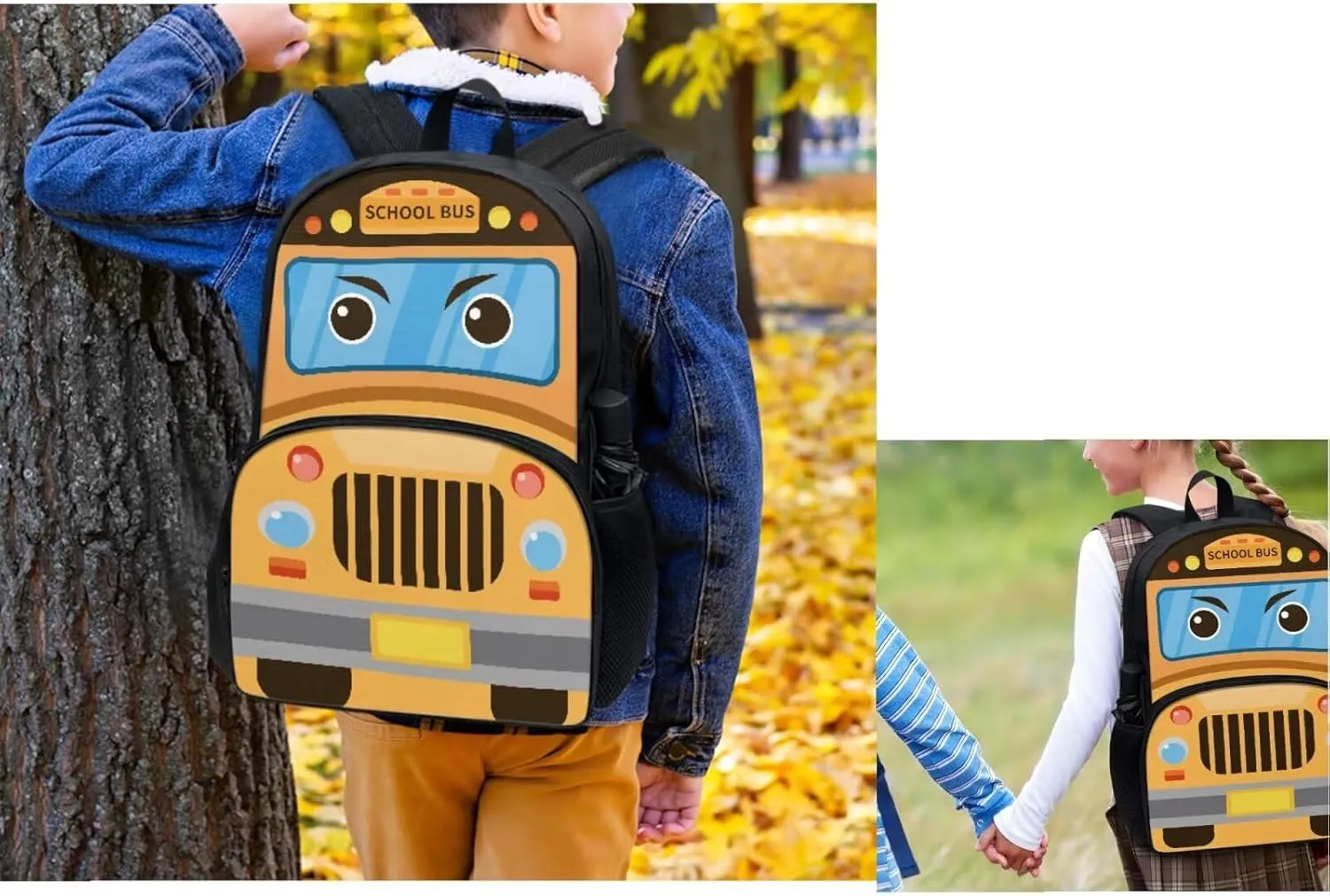 School Bus School Backpacks for Teens Boys 4 Piece Kids Bookbags with Lunch Box and Penci Case Cool Elementary School Backpack for Boys Schoolbags Casual Sports Daypacks