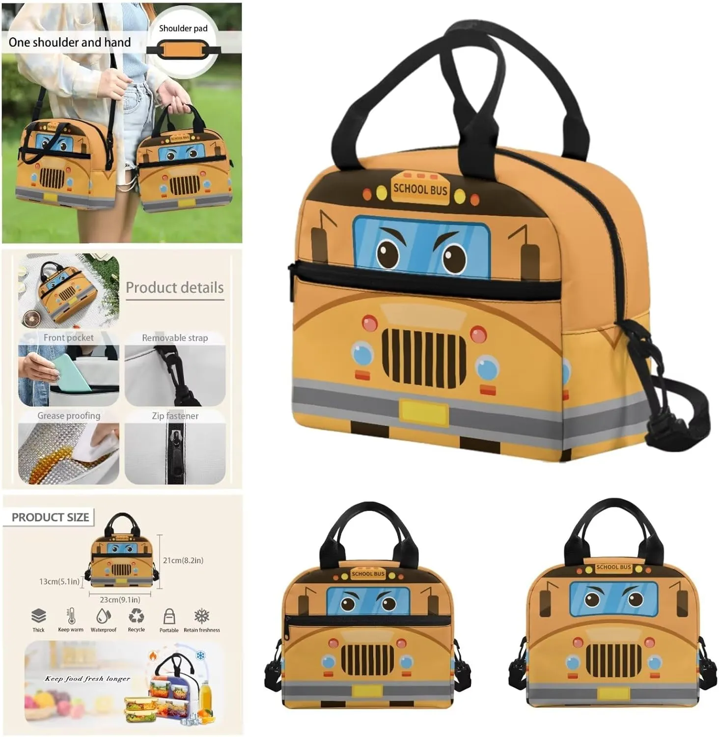School Bus School Backpacks for Teens Boys 4 Piece Kids Bookbags with Lunch Box and Penci Case Cool Elementary School Backpack for Boys Schoolbags Casual Sports Daypacks