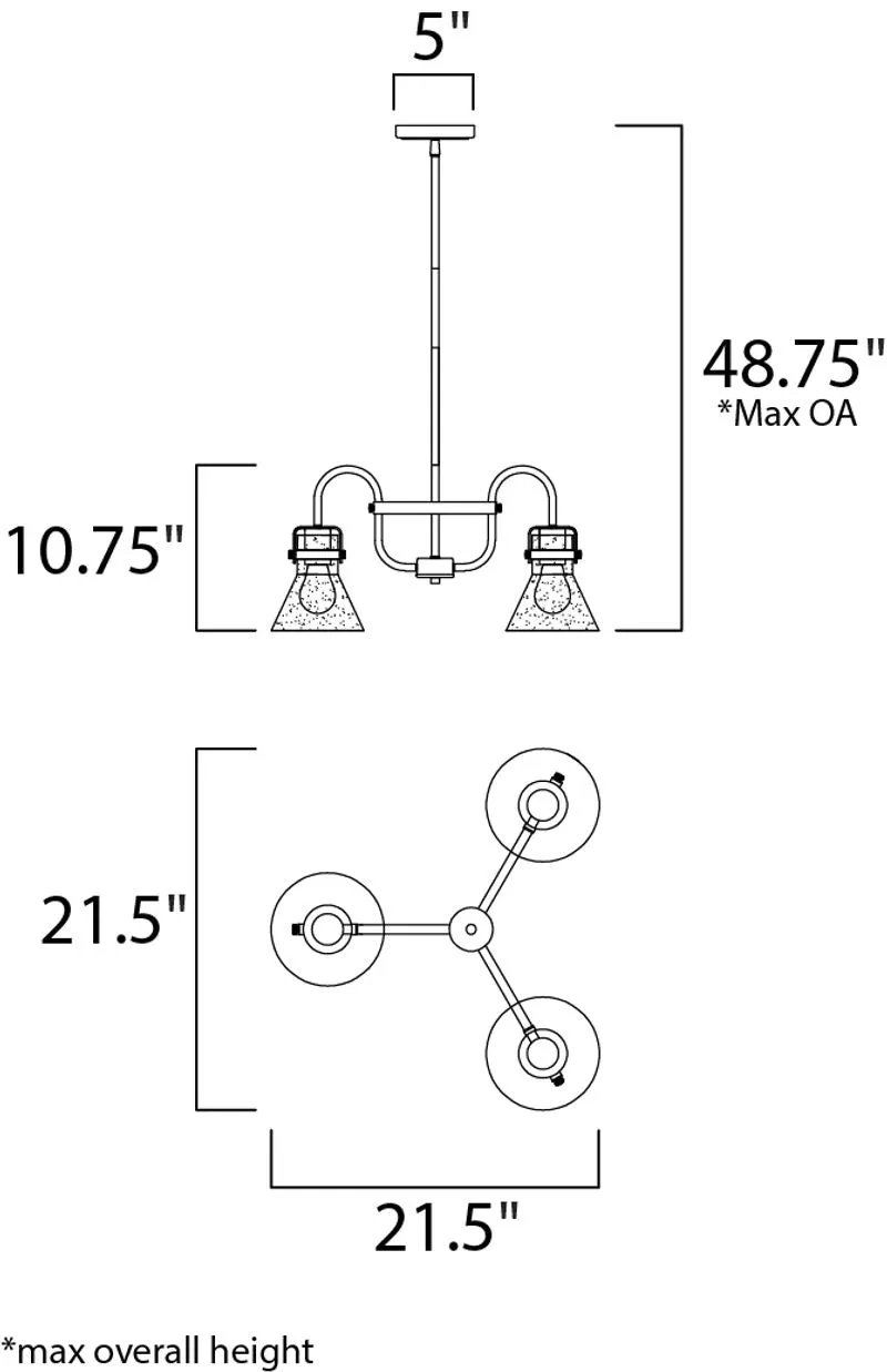 Seafarer 10.75" Chandelier with 3 Lights with bulbs included - Oil Rubbed Bronze