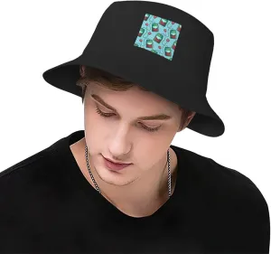 Seamless Pattern for Tea Bags Bucket Hat for Men Women Boonie Hat Outdoor Summer Vacation Beach Travel Fishing Cap Black
