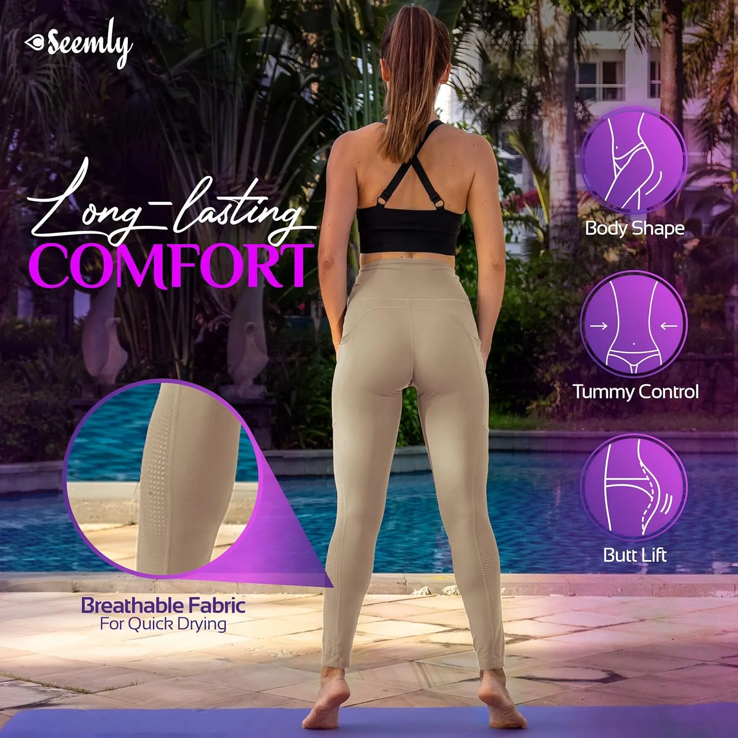 SEEMLY High Waisted Leggings with Pockets for Tummy Control | Breathable Yoga Pants Pack of 01