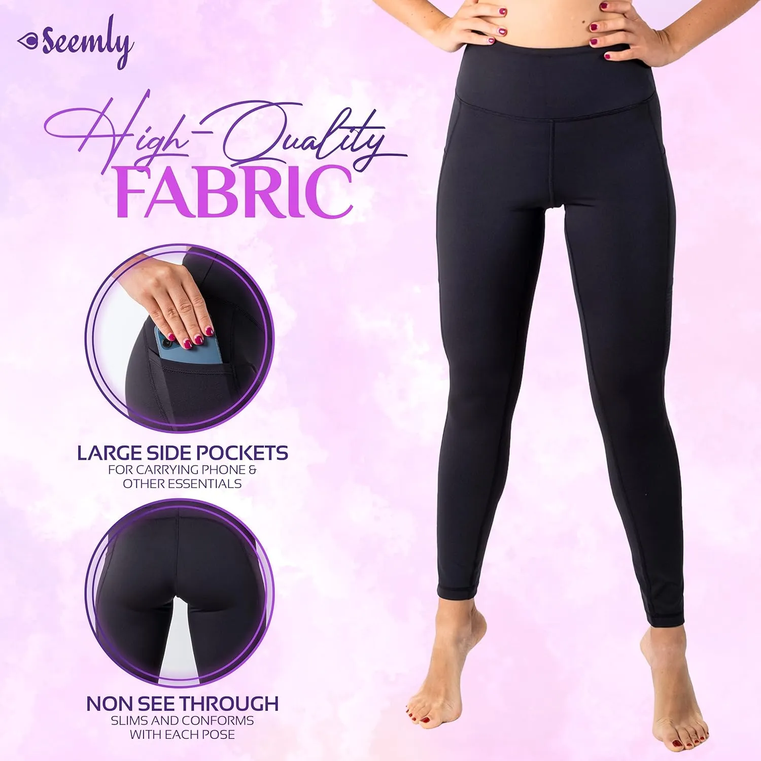 SEEMLY High Waisted Leggings with Pockets for Tummy Control | Breathable Yoga Pants Pack of 01