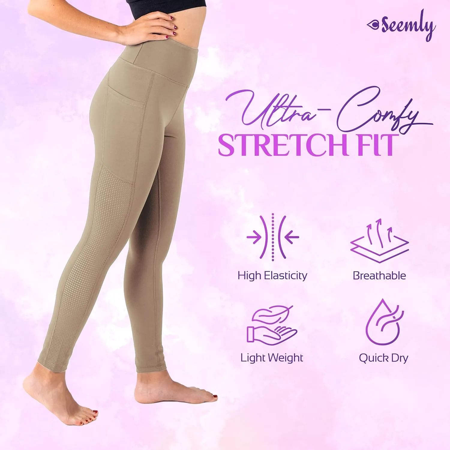 SEEMLY High Waisted Leggings with Pockets for Tummy Control | Breathable Yoga Pants Pack of 01