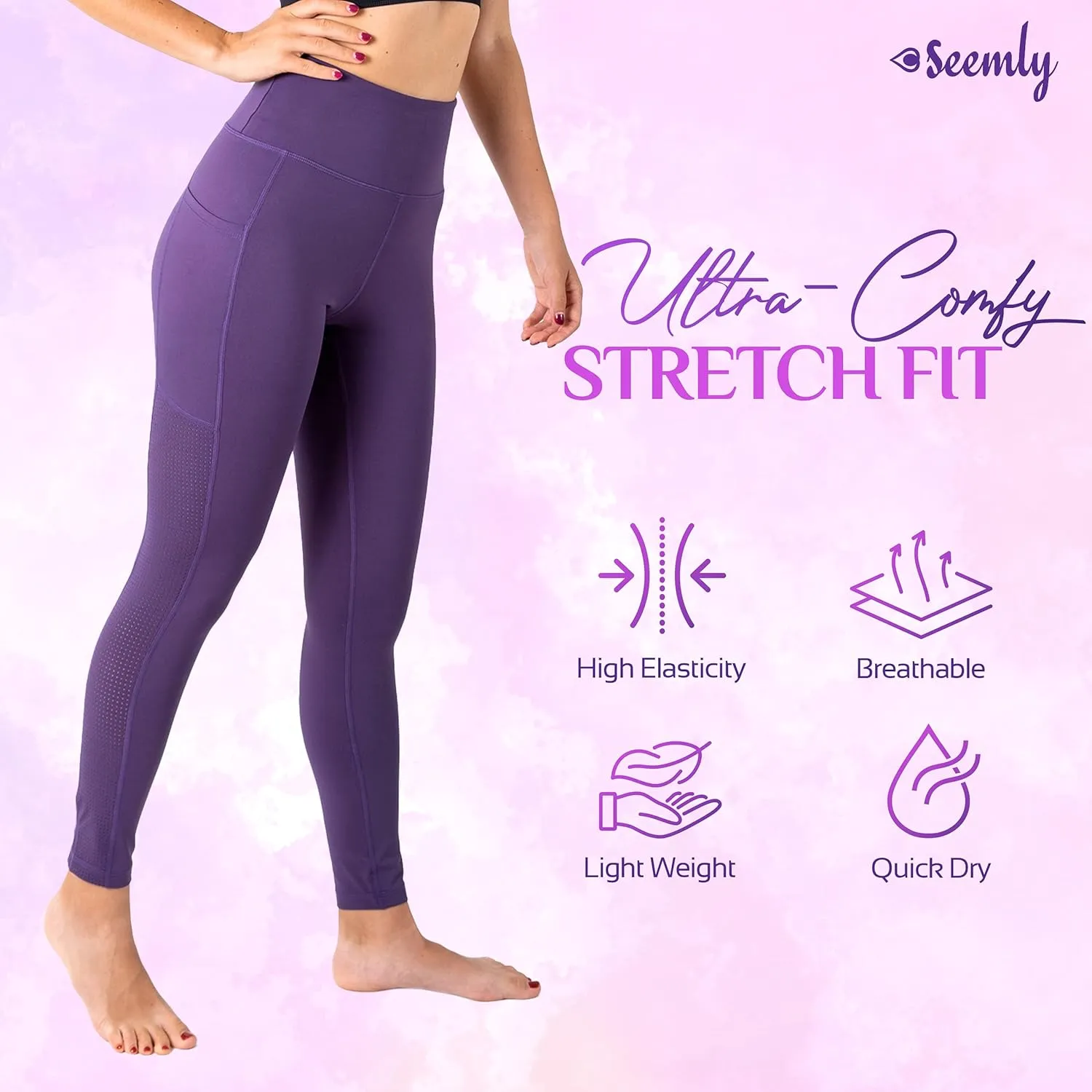 SEEMLY High Waisted Leggings with Pockets for Tummy Control | Breathable Yoga Pants Pack of 01