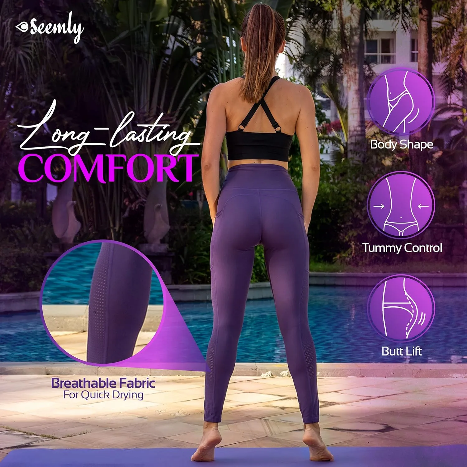 SEEMLY High Waisted Leggings with Pockets for Tummy Control | Breathable Yoga Pants Pack of 01
