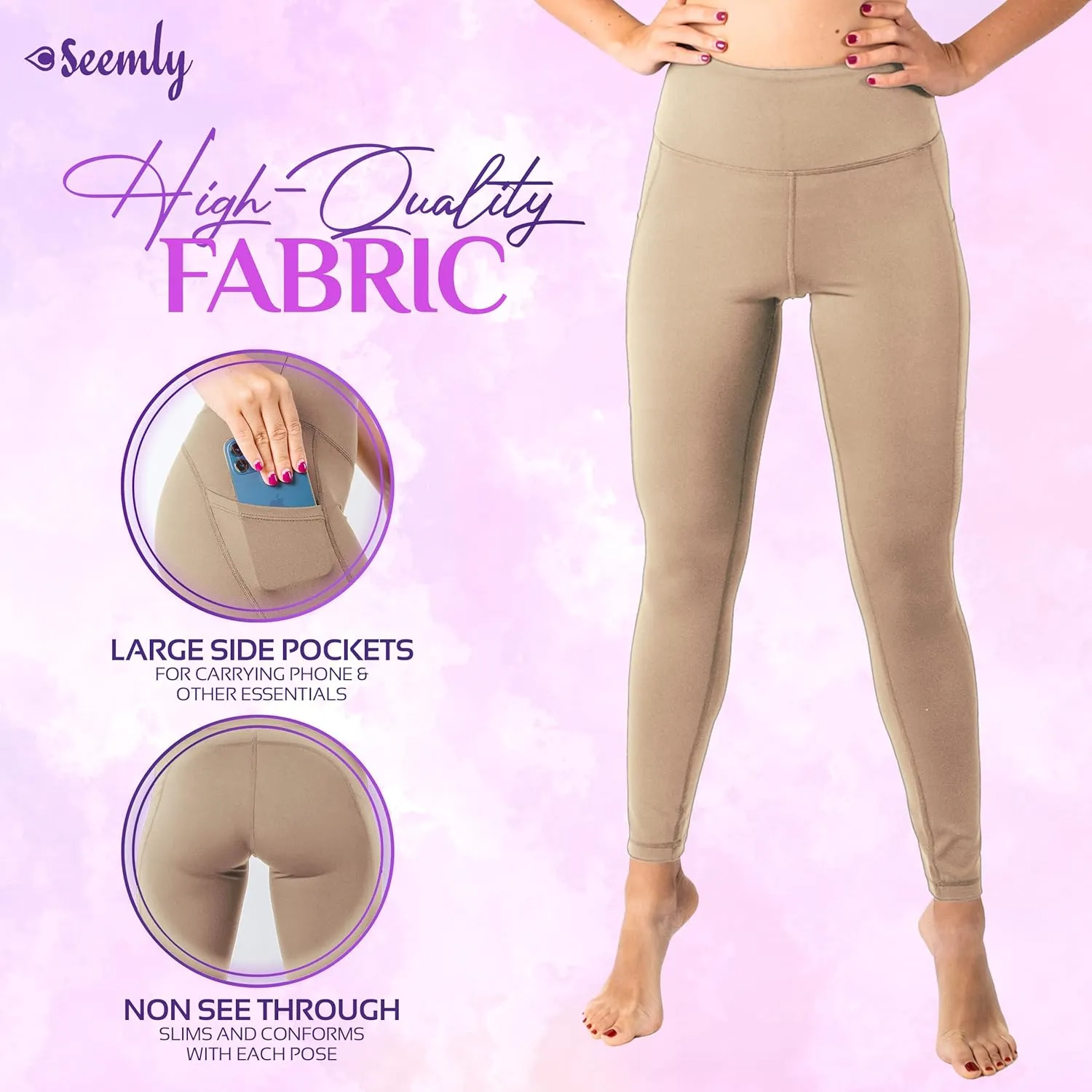 SEEMLY High Waisted Leggings with Pockets for Tummy Control | Breathable Yoga Pants Pack of 01