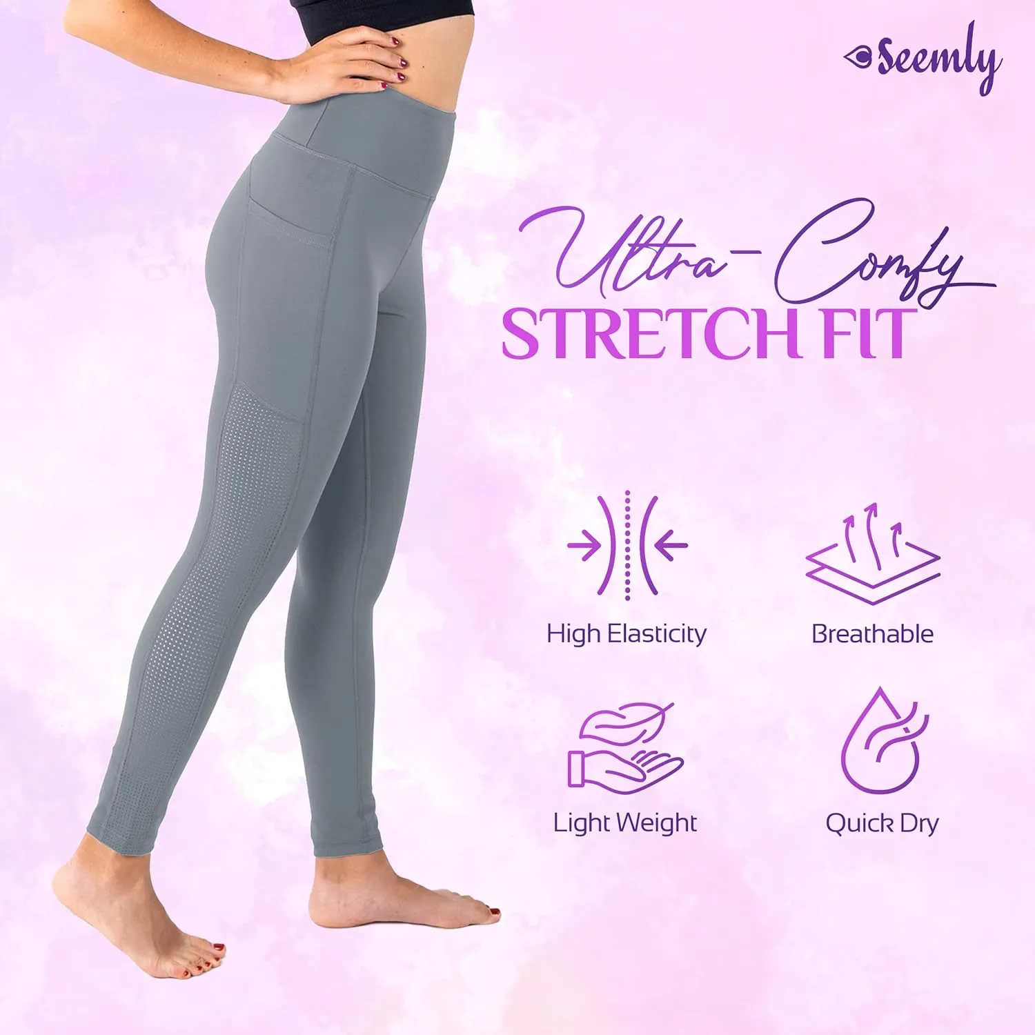SEEMLY High Waisted Leggings with Pockets for Tummy Control | Breathable Yoga Pants Pack of 01