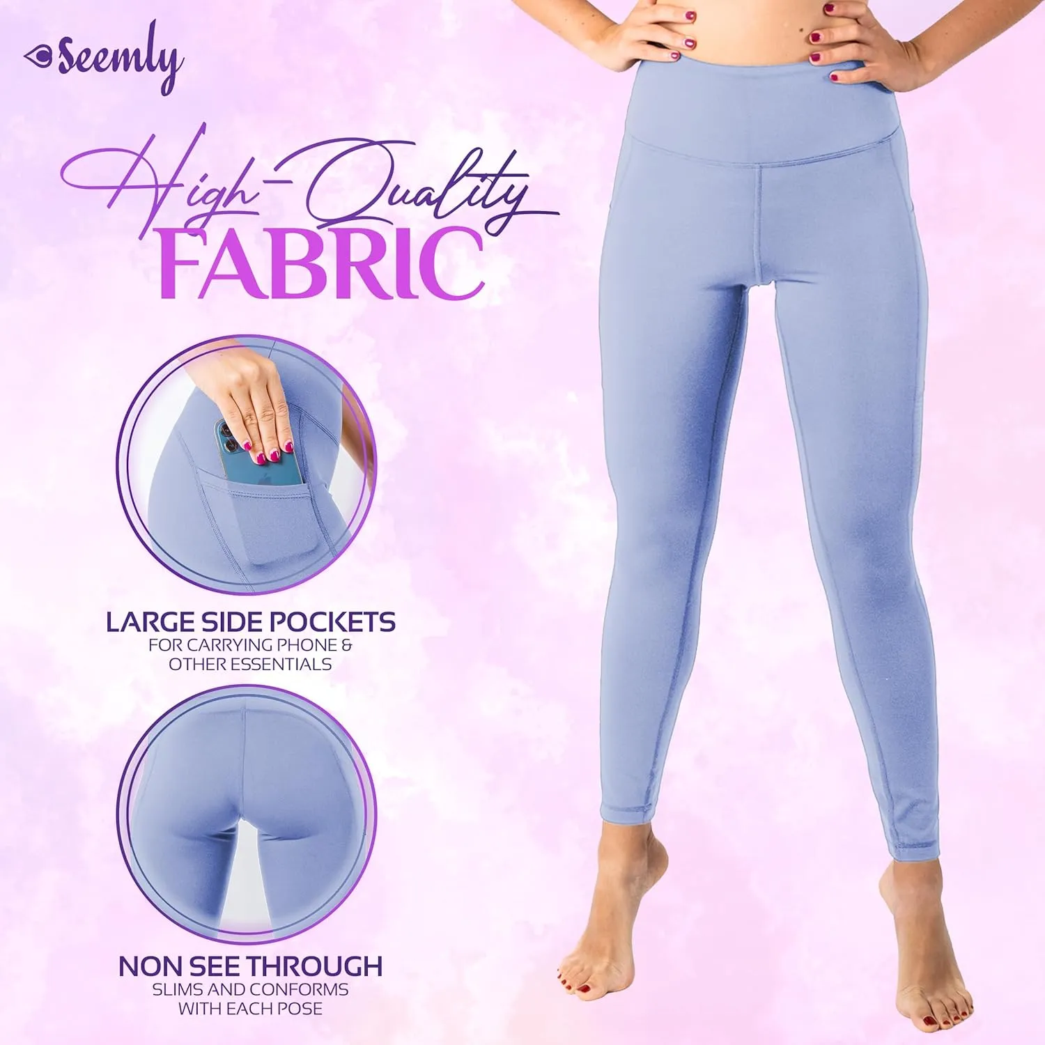 SEEMLY High Waisted Leggings with Pockets for Tummy Control | Breathable Yoga Pants Pack of 01
