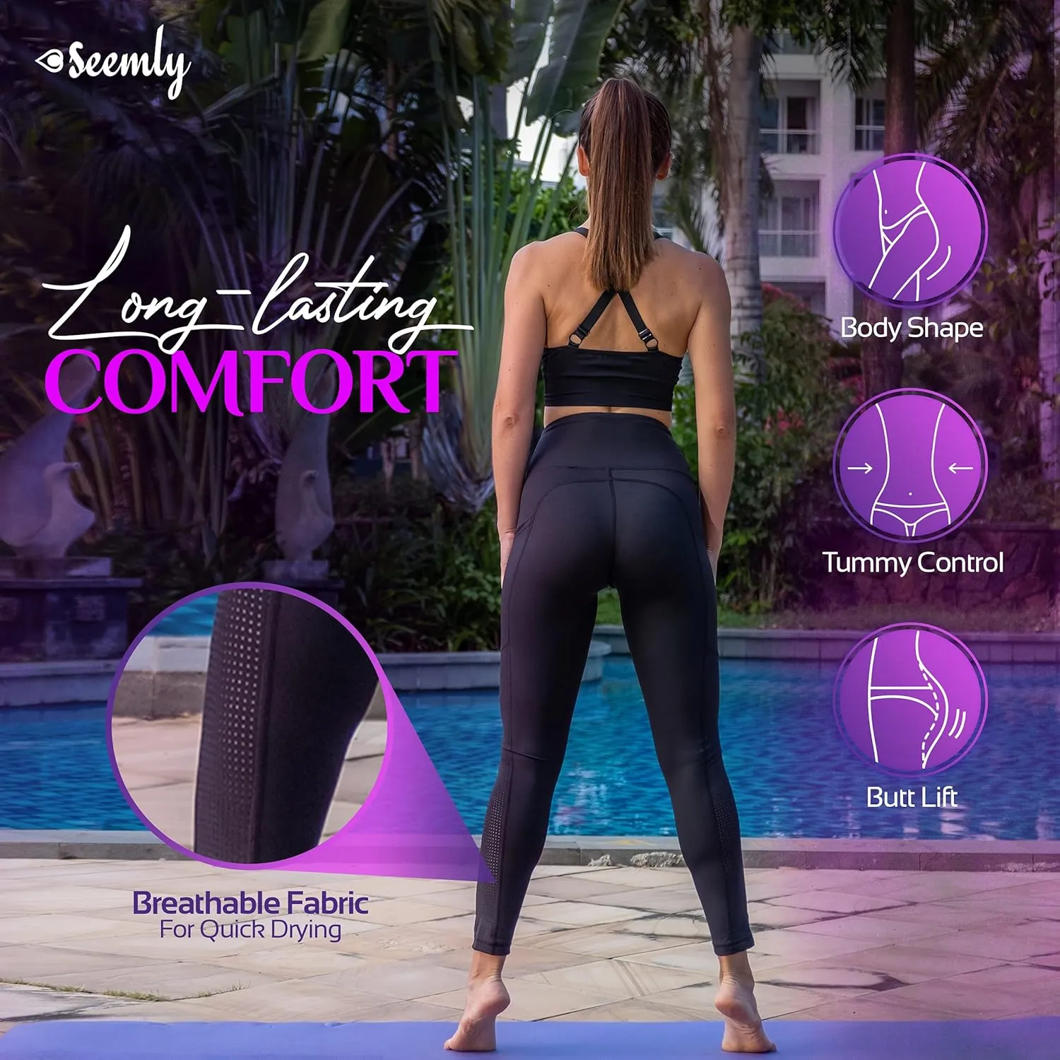 SEEMLY High Waisted Leggings with Pockets for Tummy Control | Breathable Yoga Pants Pack of 01
