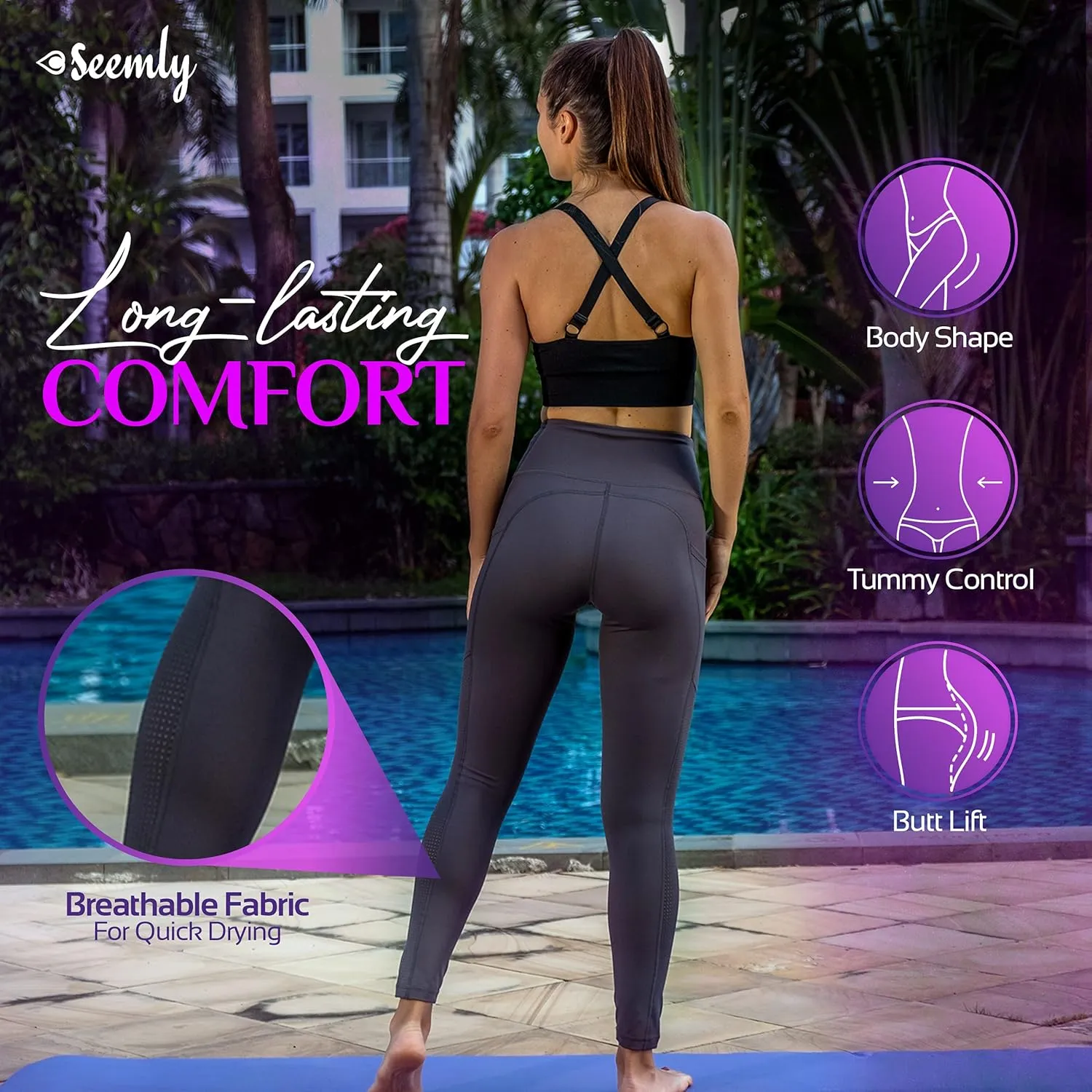 SEEMLY High Waisted Leggings with Pockets for Tummy Control | Breathable Yoga Pants Pack of 01