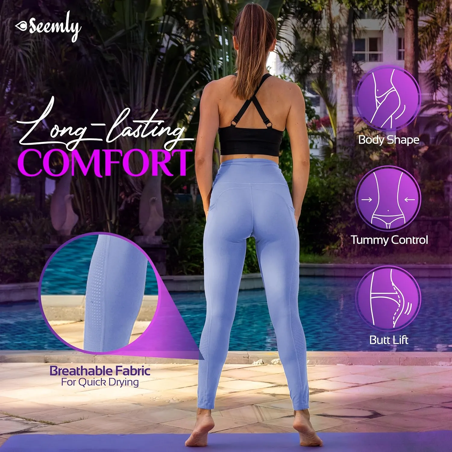SEEMLY High Waisted Leggings with Pockets for Tummy Control | Breathable Yoga Pants Pack of 01