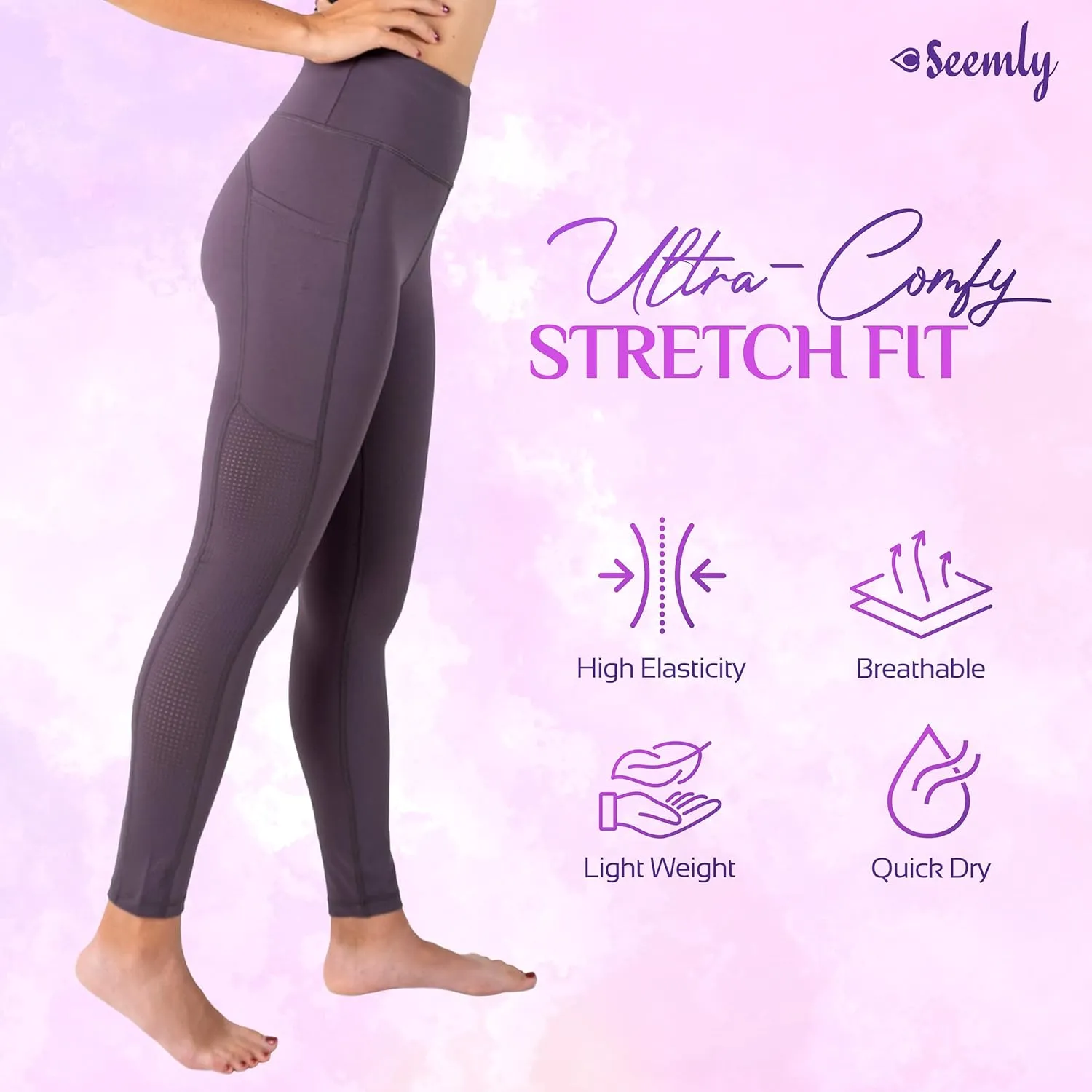 SEEMLY High Waisted Leggings with Pockets for Tummy Control | Breathable Yoga Pants Pack of 01