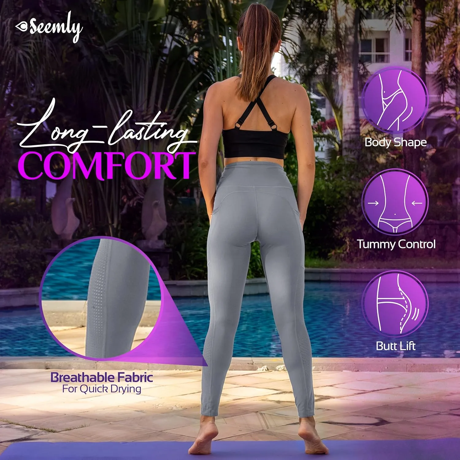 SEEMLY High Waisted Leggings with Pockets for Tummy Control | Breathable Yoga Pants Pack of 01