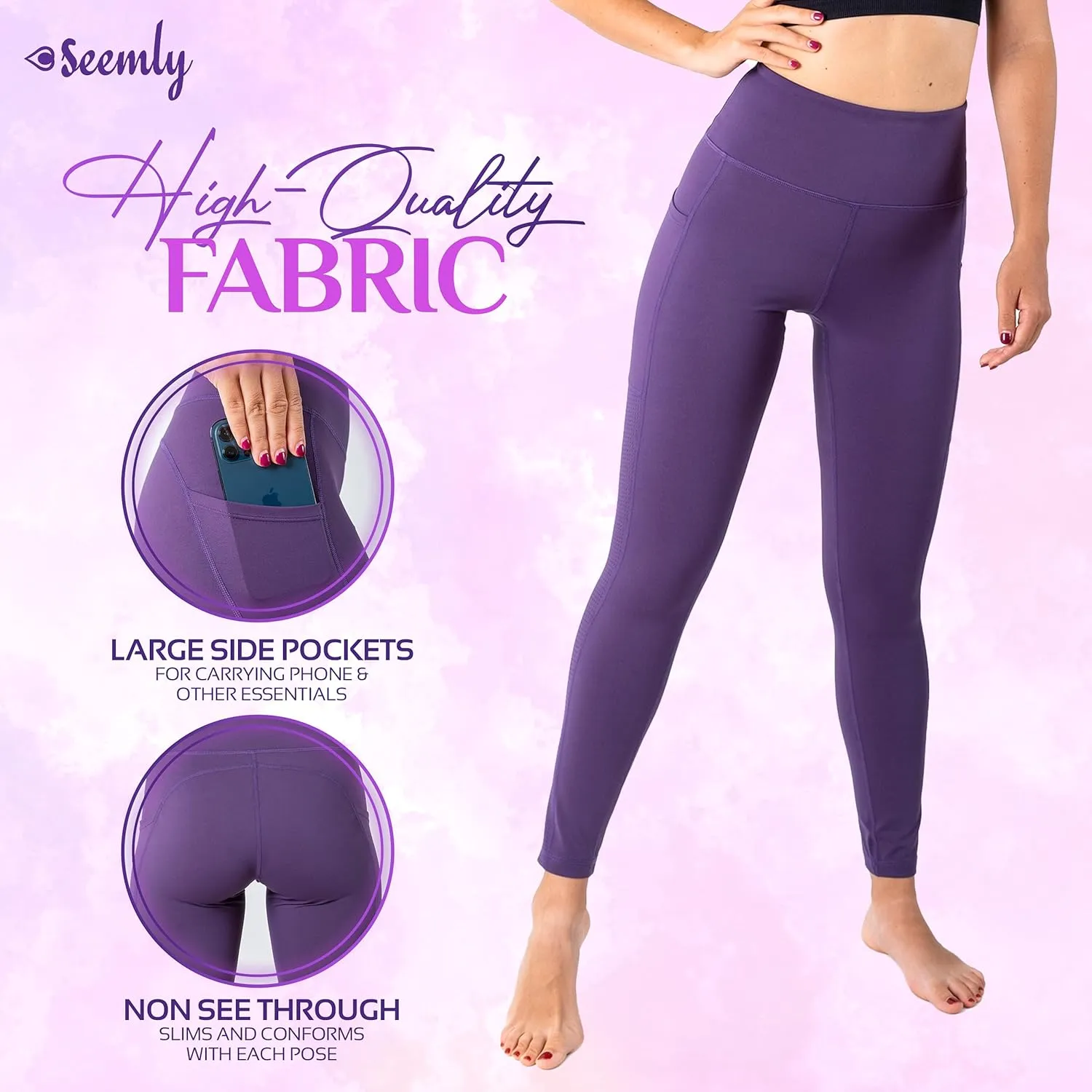 SEEMLY High Waisted Leggings with Pockets for Tummy Control | Breathable Yoga Pants Pack of 01