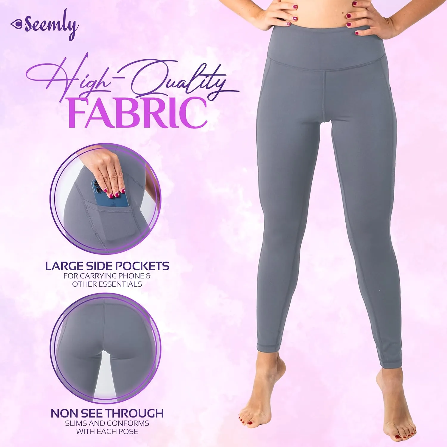 SEEMLY High Waisted Leggings with Pockets for Tummy Control | Breathable Yoga Pants Pack of 01