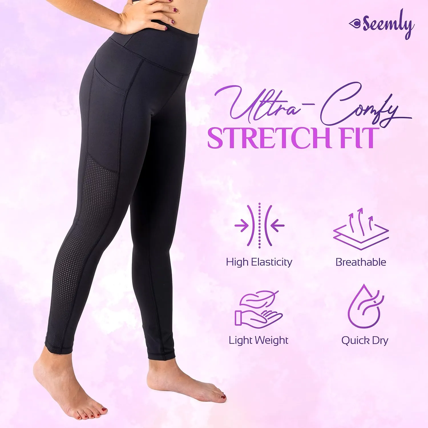SEEMLY High Waisted Leggings with Pockets for Tummy Control | Breathable Yoga Pants Pack of 01