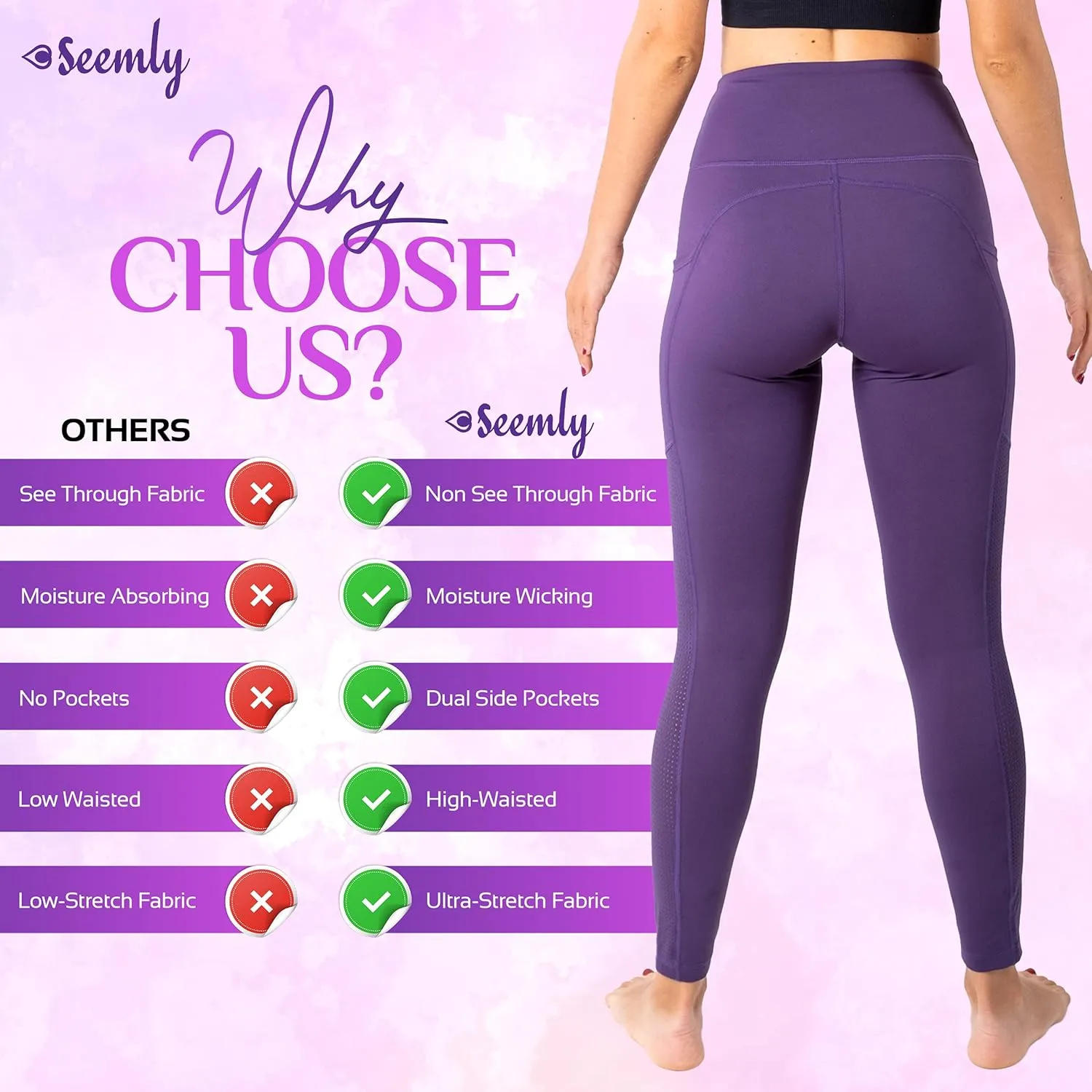 SEEMLY High Waisted Leggings with Pockets for Tummy Control | Breathable Yoga Pants Pack of 01
