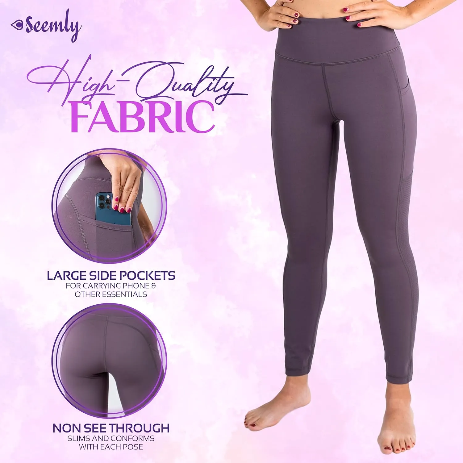 SEEMLY High Waisted Leggings with Pockets for Tummy Control | Breathable Yoga Pants Pack of 01