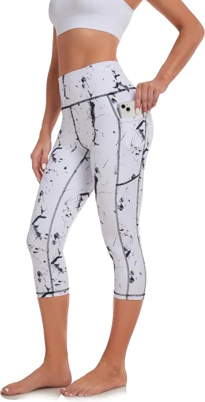 SEEMLY High Waisted Workout Capri with Pockets | Breathable Yoga Pants | Athletic Women Capri Leggings for Tummy Control