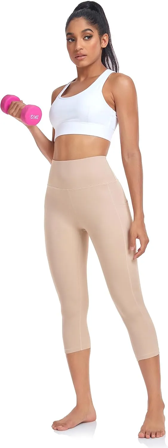 SEEMLY High Waisted Workout Capri with Pockets | Breathable Yoga Pants | Athletic Women Capri Leggings for Tummy Control