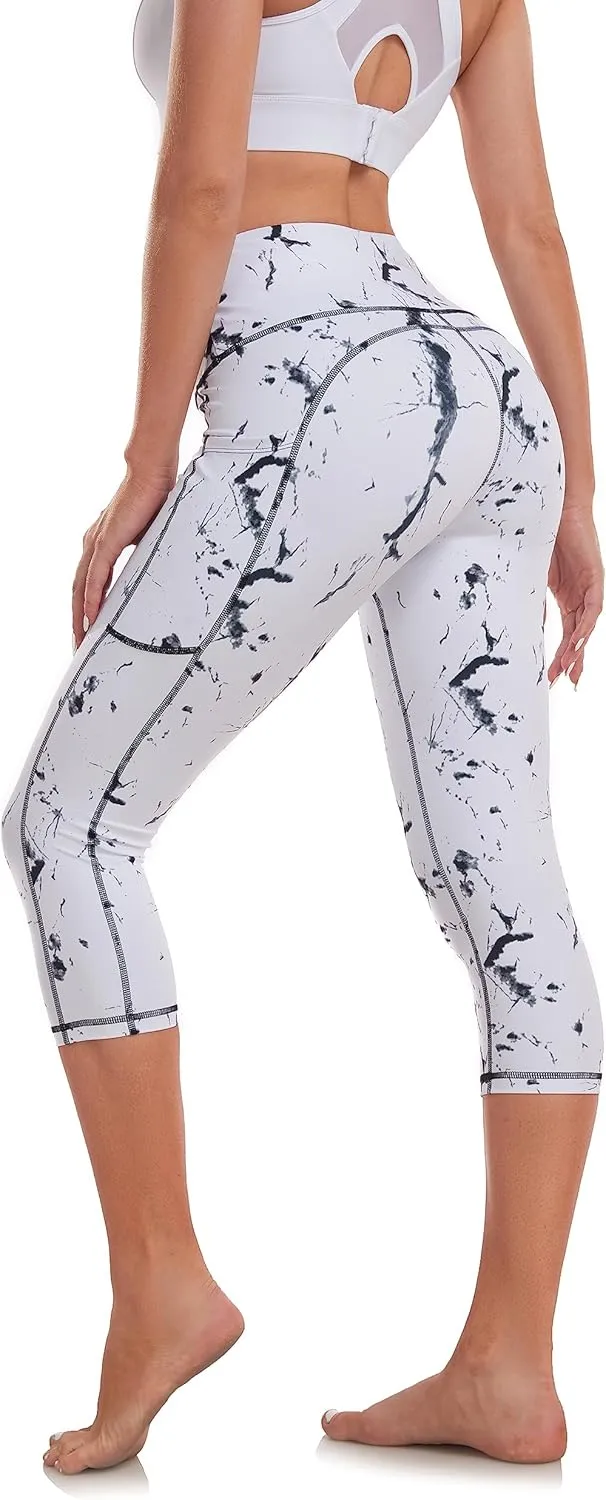 SEEMLY High Waisted Workout Capri with Pockets | Breathable Yoga Pants | Athletic Women Capri Leggings for Tummy Control