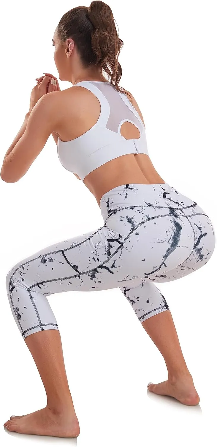 SEEMLY High Waisted Workout Capri with Pockets | Breathable Yoga Pants | Athletic Women Capri Leggings for Tummy Control