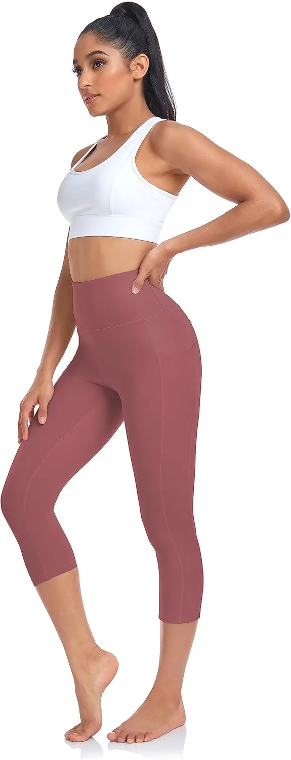 SEEMLY High Waisted Workout Capri with Pockets | Breathable Yoga Pants | Athletic Women Capri Leggings for Tummy Control
