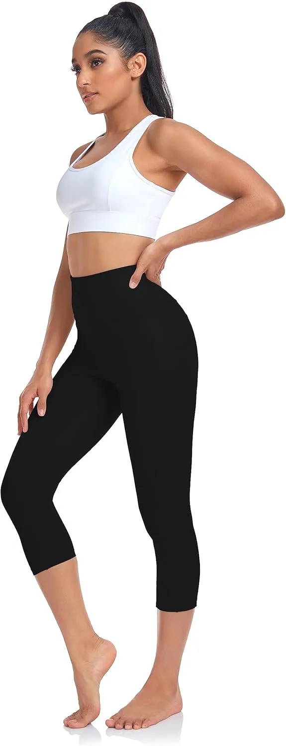 SEEMLY High Waisted Workout Capri with Pockets | Breathable Yoga Pants | Athletic Women Capri Leggings for Tummy Control