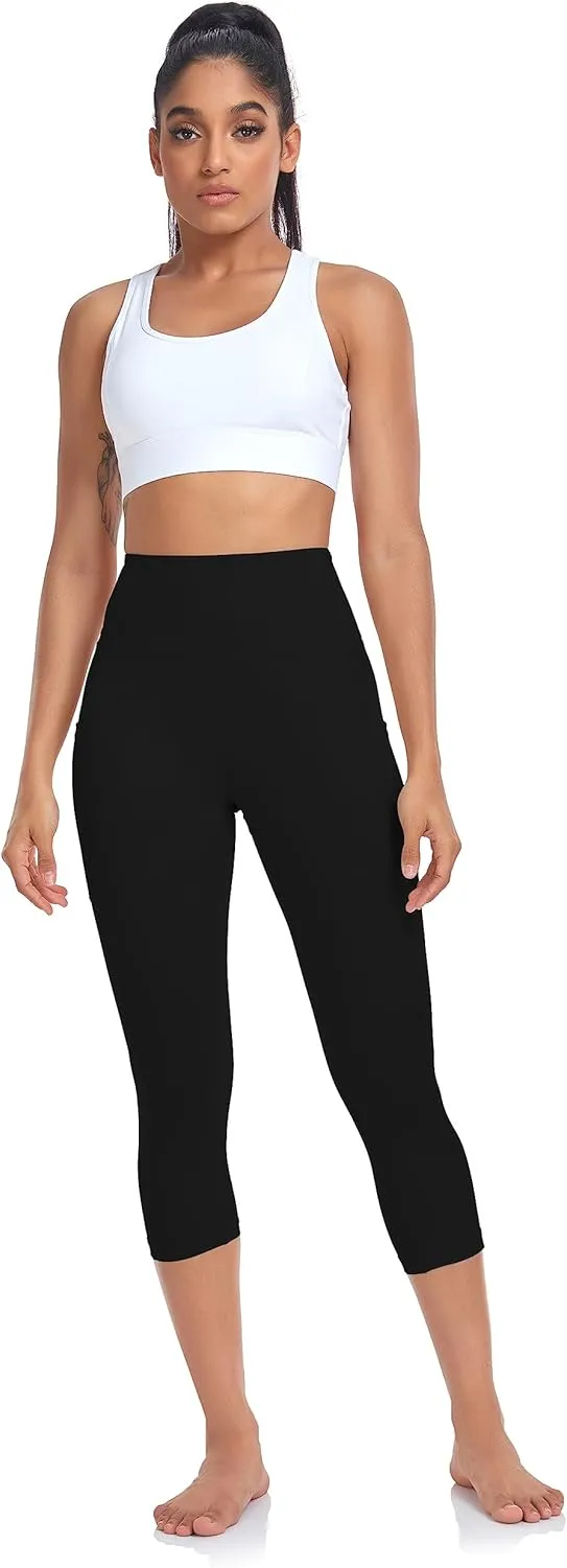 SEEMLY High Waisted Workout Capri with Pockets | Breathable Yoga Pants | Athletic Women Capri Leggings for Tummy Control