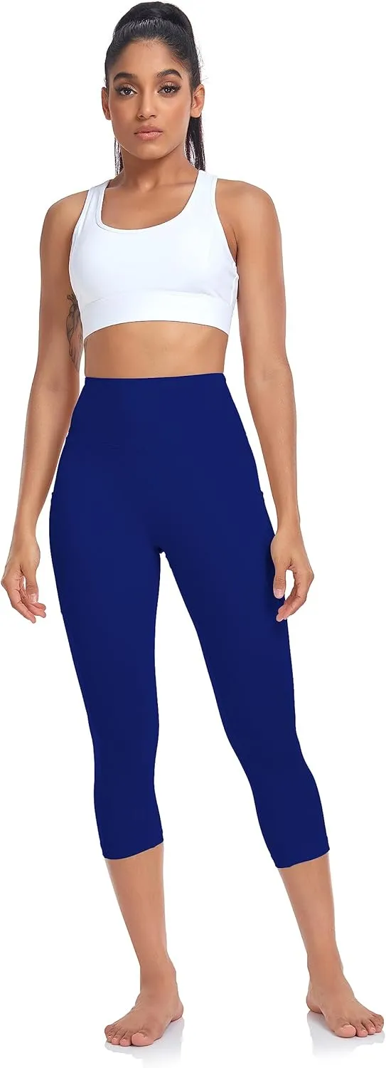 SEEMLY High Waisted Workout Capri with Pockets | Breathable Yoga Pants | Athletic Women Capri Leggings for Tummy Control
