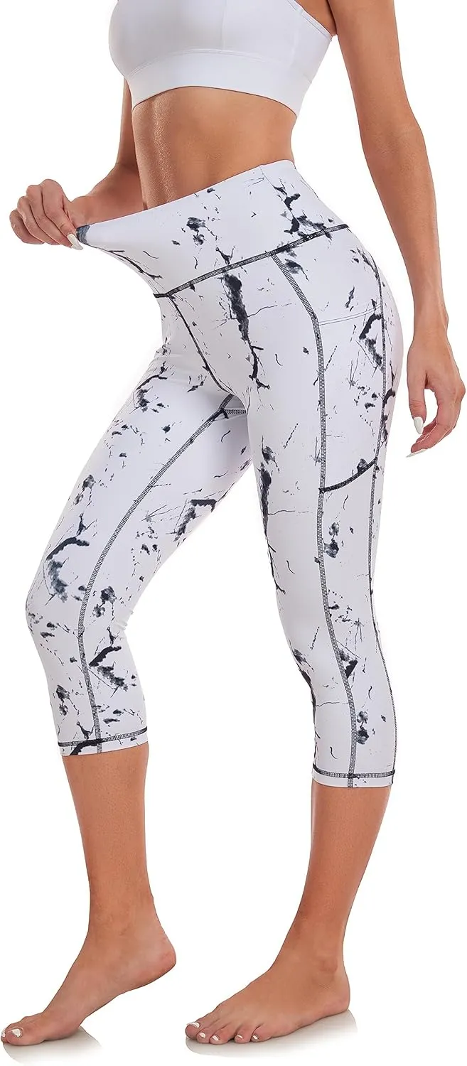 SEEMLY High Waisted Workout Capri with Pockets | Breathable Yoga Pants | Athletic Women Capri Leggings for Tummy Control