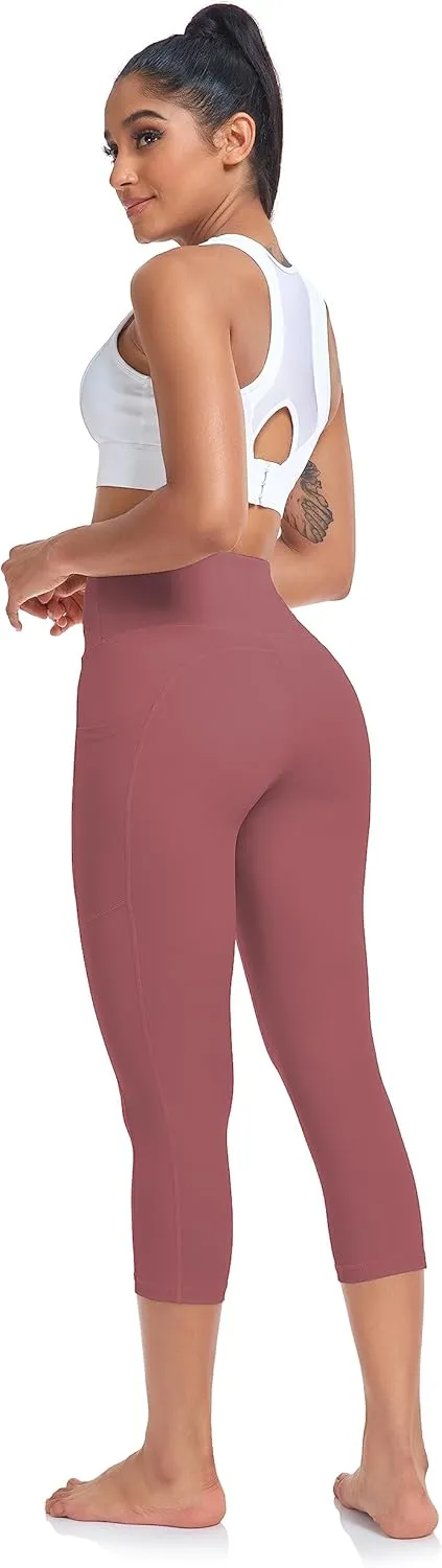 SEEMLY High Waisted Workout Capri with Pockets | Breathable Yoga Pants | Athletic Women Capri Leggings for Tummy Control