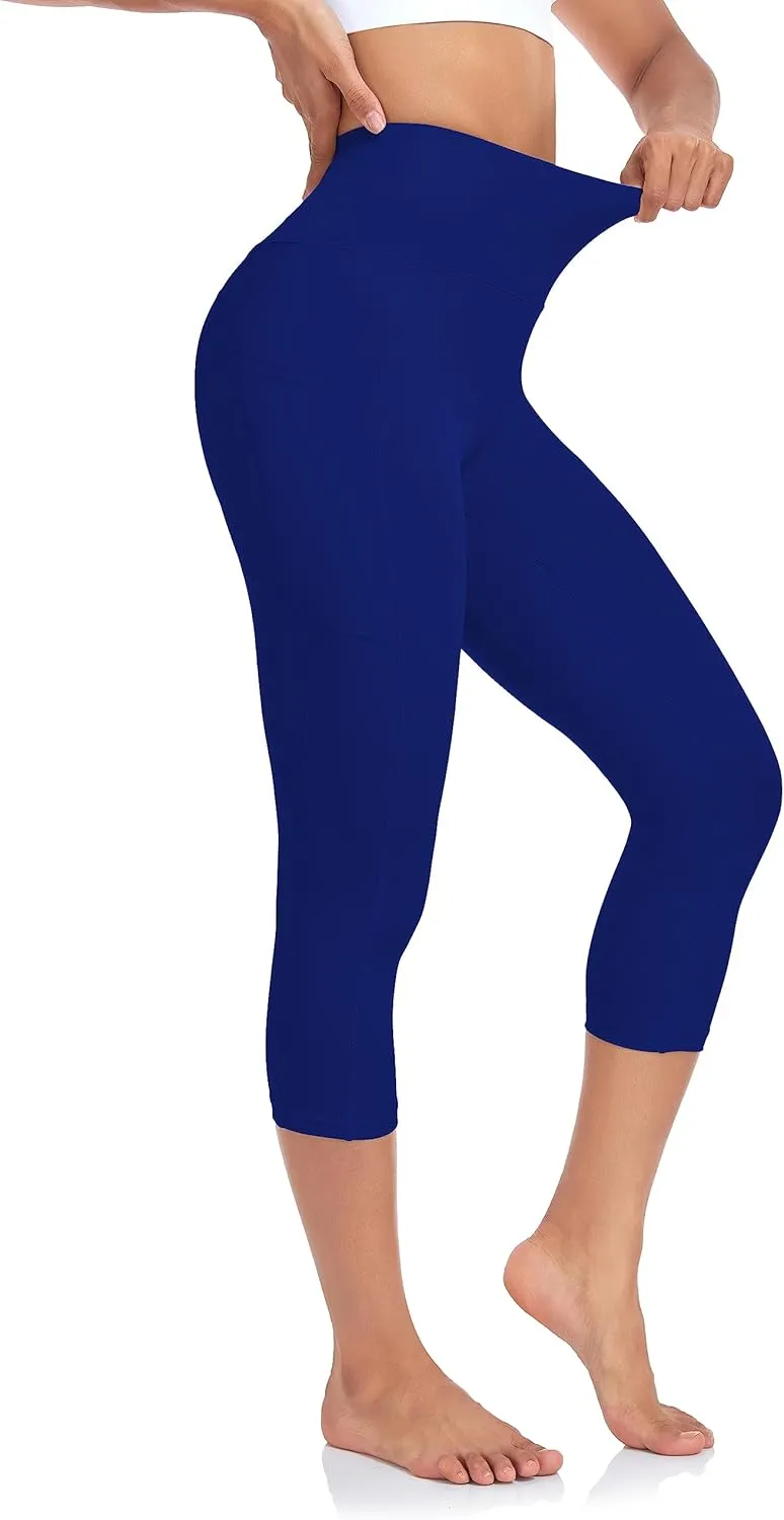 SEEMLY High Waisted Workout Capri with Pockets | Breathable Yoga Pants | Athletic Women Capri Leggings for Tummy Control