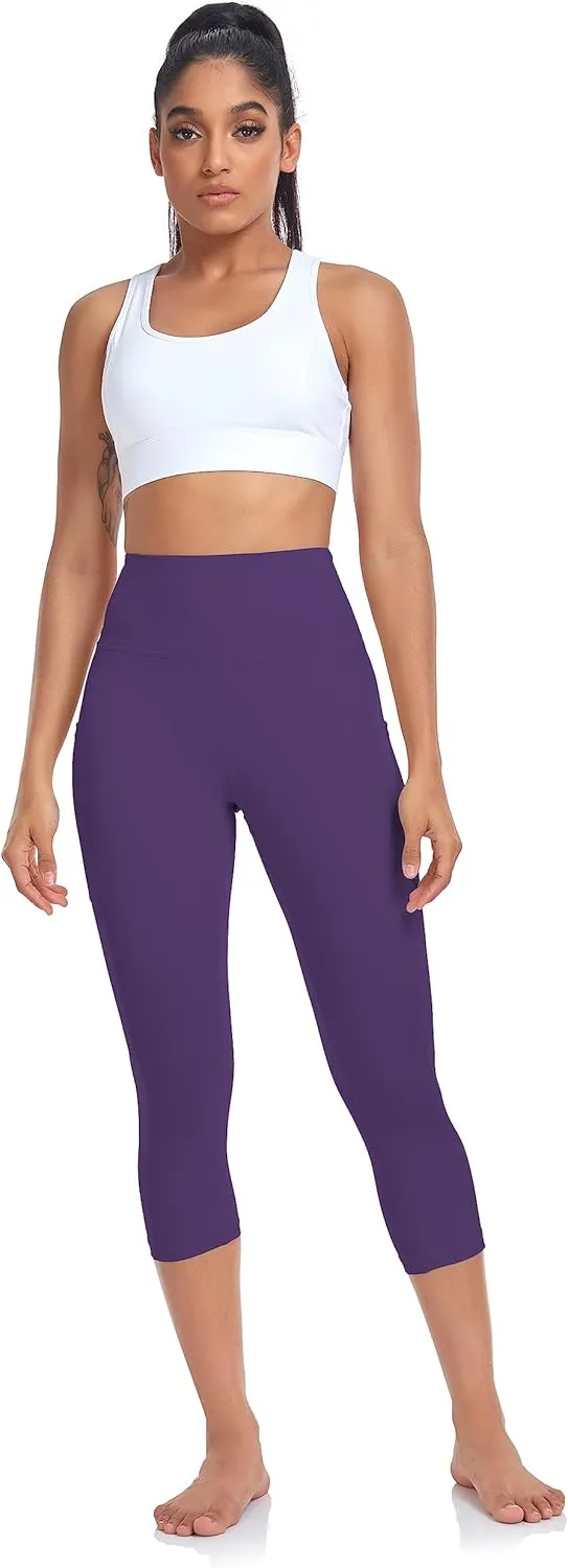 SEEMLY High Waisted Workout Capri with Pockets | Breathable Yoga Pants | Athletic Women Capri Leggings for Tummy Control