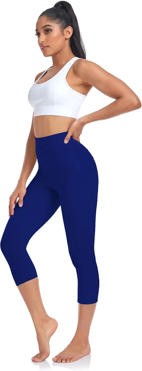 SEEMLY High Waisted Workout Capri with Pockets | Breathable Yoga Pants | Athletic Women Capri Leggings for Tummy Control
