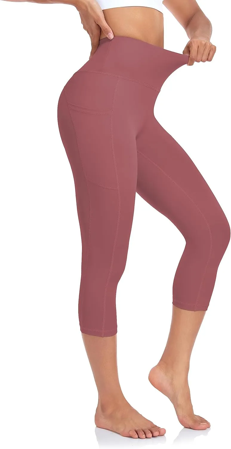 SEEMLY High Waisted Workout Capri with Pockets | Breathable Yoga Pants | Athletic Women Capri Leggings for Tummy Control