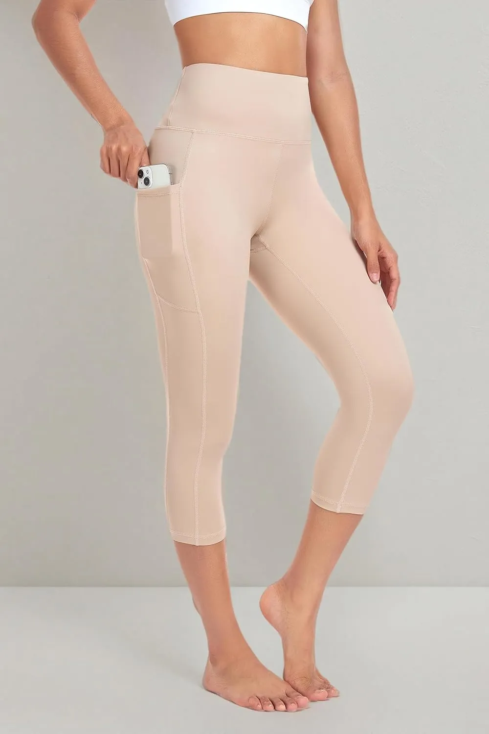 SEEMLY High Waisted Workout Capri with Pockets | Breathable Yoga Pants | Athletic Women Capri Leggings for Tummy Control